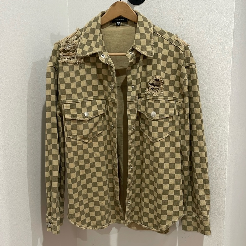 Mittoshop tan and khaki checked denim jacket